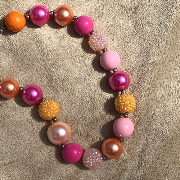 Girls Beads and Sparkles Necklace Pinks Orange Yellow - Picture 3 of 3
